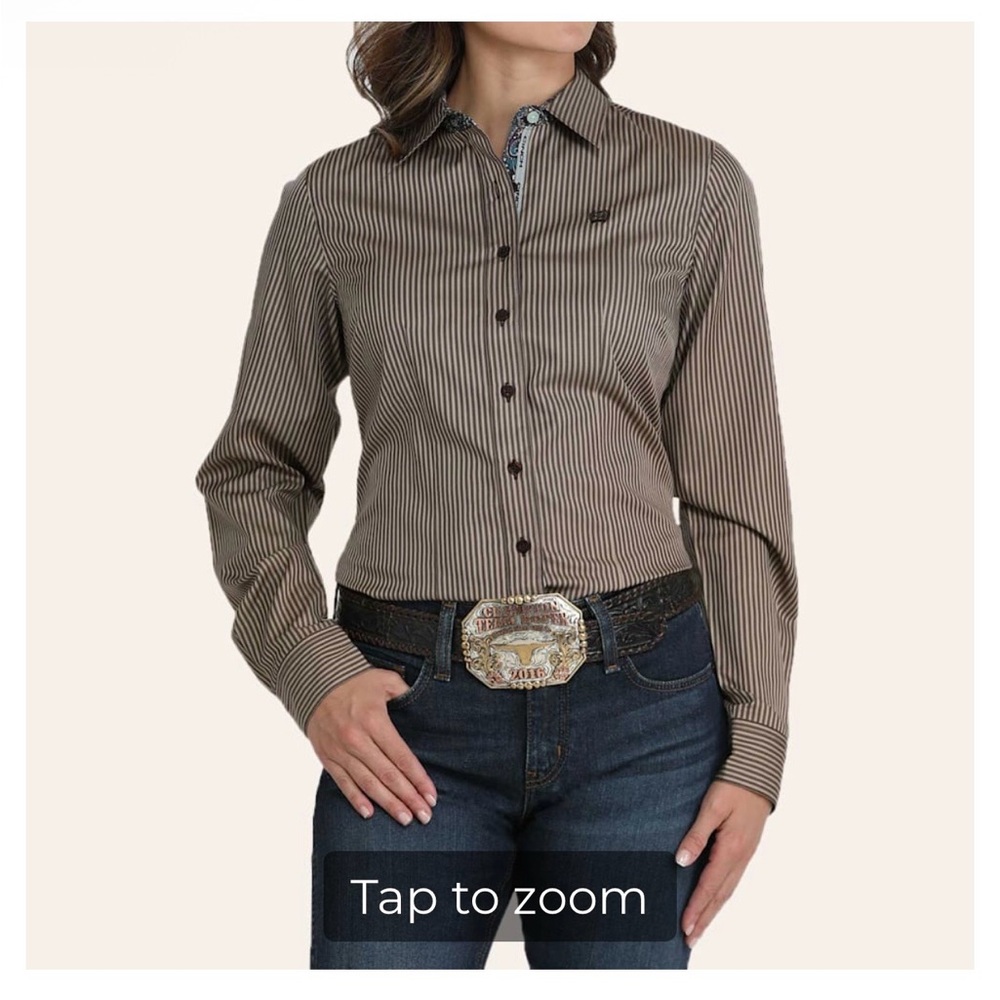 Cinch Women's Brown Striped Button-Up Shirt